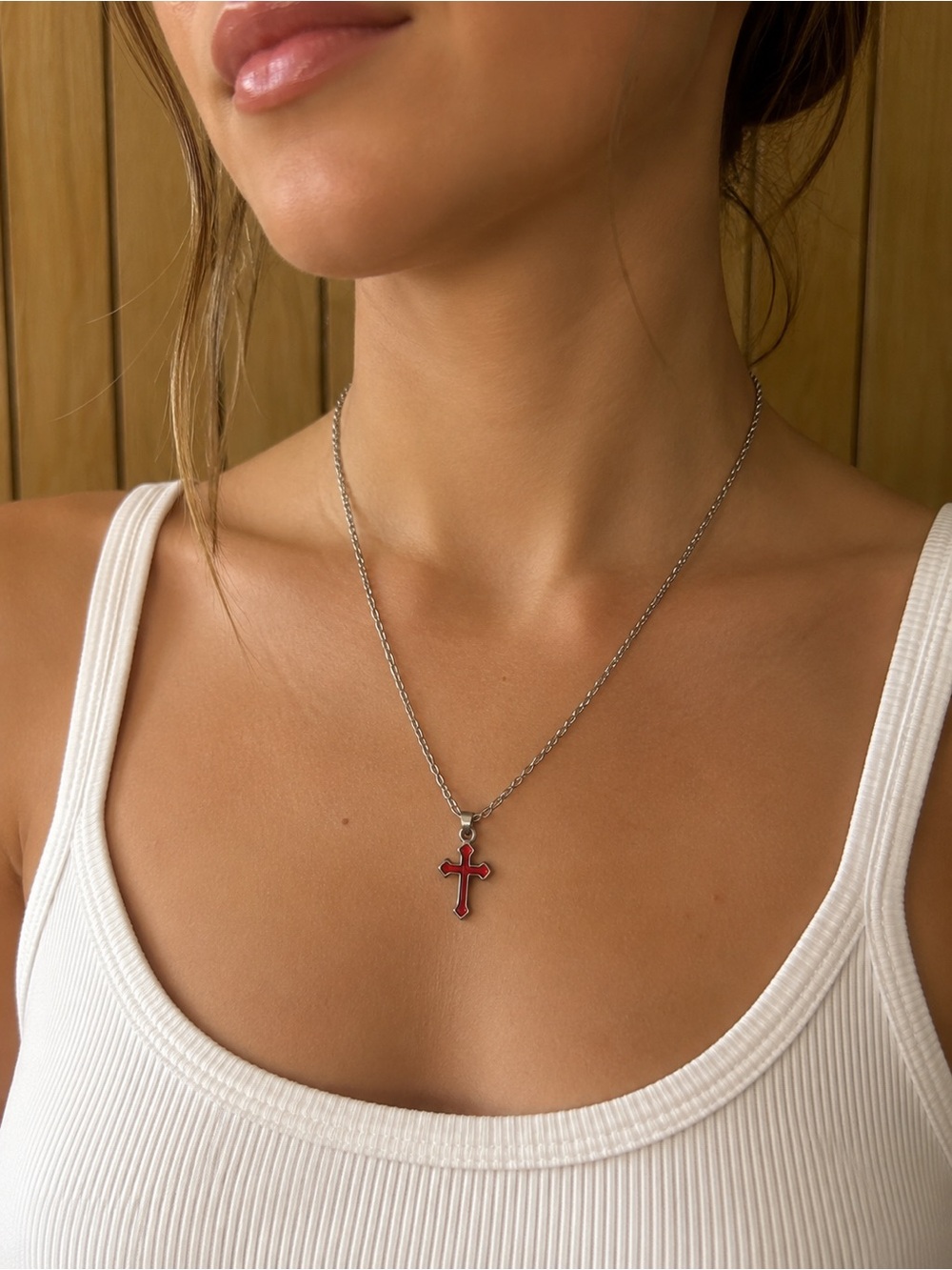 Silver and Red Cross necklace